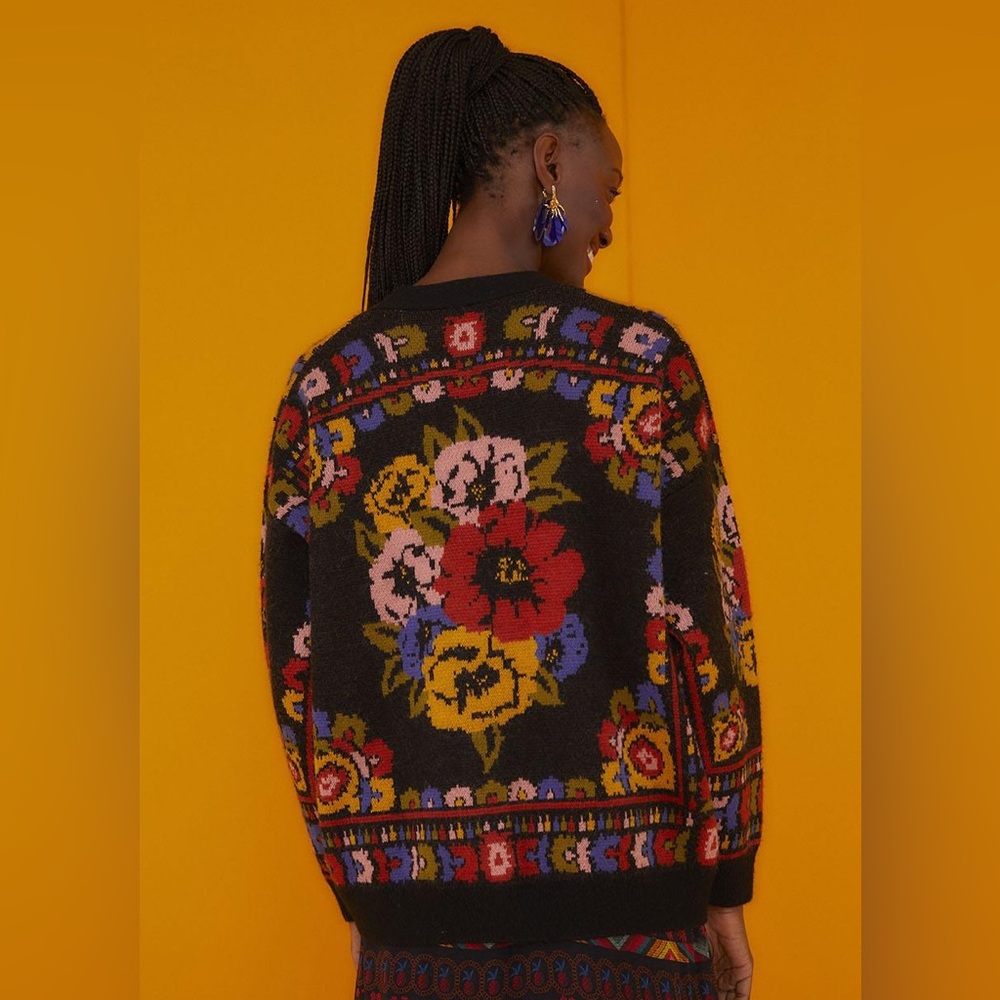 FARM Rio Black Flowers Tapestry Cardigan - Picture 4 of 4